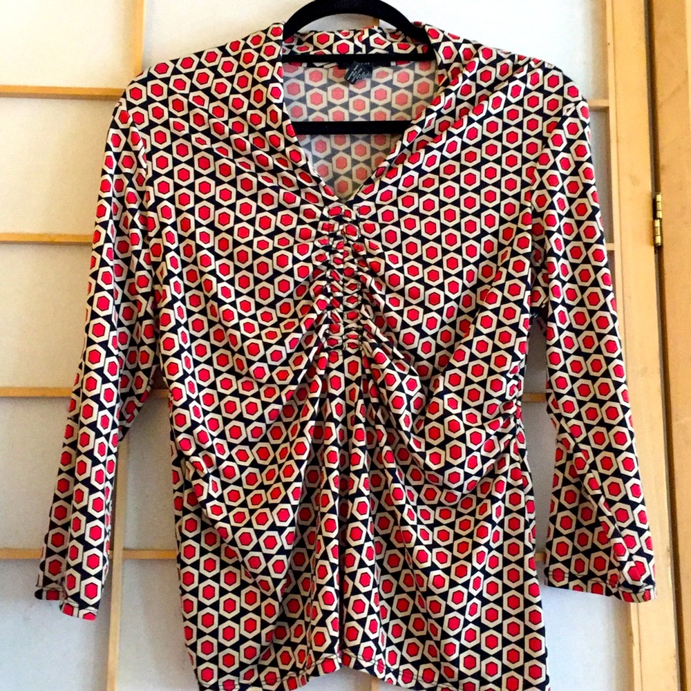 Alfani Chic Rusch Knit Red White Blue Knit Top PM - Picture 2 of 11
